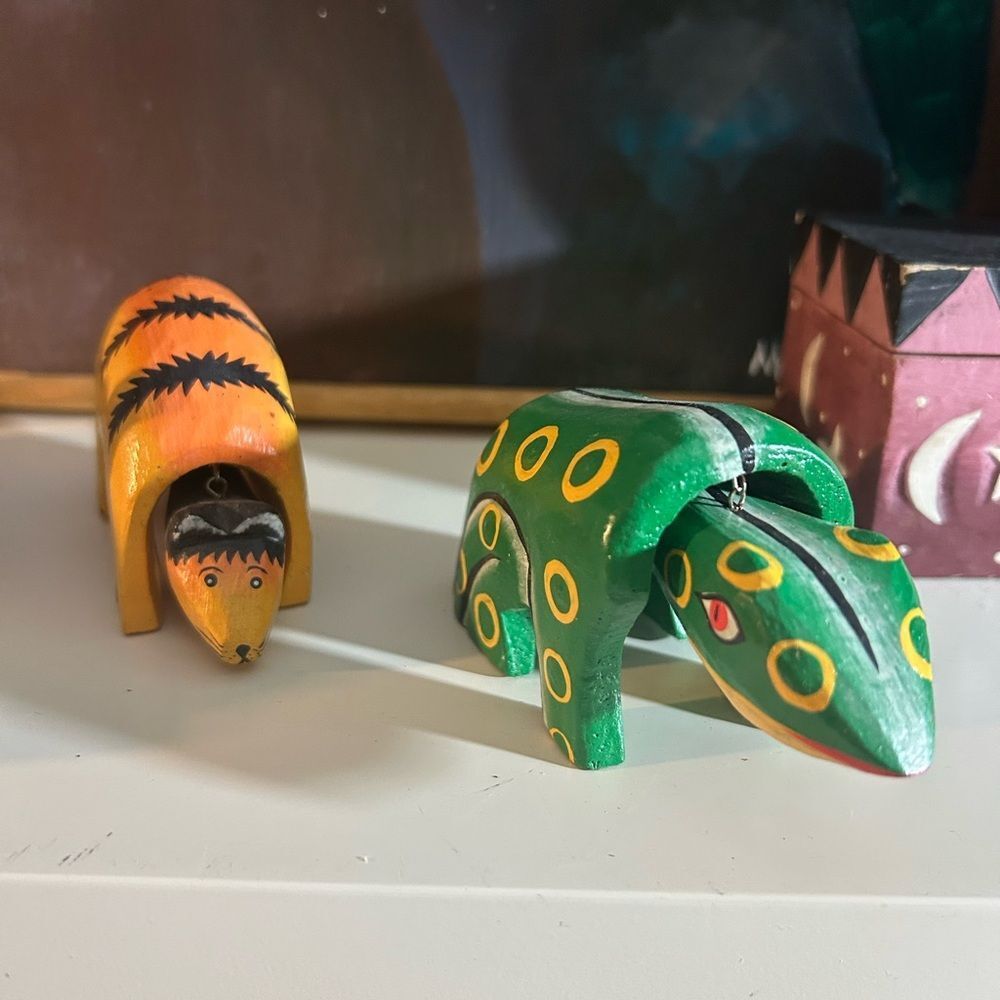 5 Handmade Oaxacan Wood Folk Art Bobble Heads Reptile Elephant Zebra - Picture 15 of 15